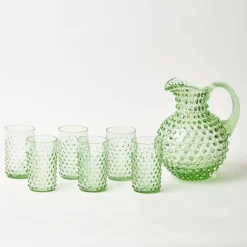 Hot Mrs. Alice Emerald Hobnail Glasses & Jug Set