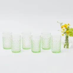 Clearance Mrs. Alice Emerald Hobnail Glasses (Set Of 6)