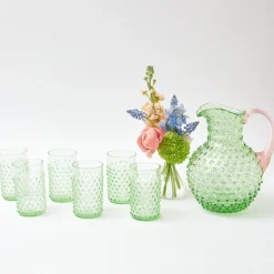 Hot Mrs. Alice Emerald Hobnail Jug With Rose Handle & Glasses (Set Of 6)