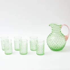 Best Mrs. Alice Emerald Hobnail Jug With Rose Handle & Glasses (Set Of 6)