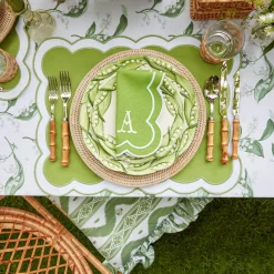 Sale Mrs. Alice Frilled Green Ikat Seat Pad Cushion
