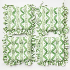 Sale Mrs. Alice Frilled Green Ikat Seat Pad Cushion