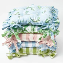 Clearance Mrs. Alice Frilled Green Ikat Seat Pad Cushion (Set Of 4)