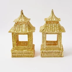 Outlet Mrs. Alice Gold Rattan Pagoda Lantern