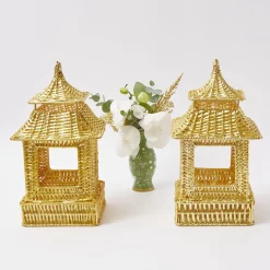 Outlet Mrs. Alice Gold Rattan Pagoda Lantern