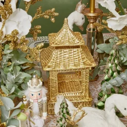 Outlet Mrs. Alice Gold Rattan Pagoda Lantern