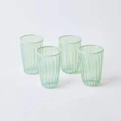 Sale Mrs. Alice Green & White Rim Water Glasses (Set Of 4)