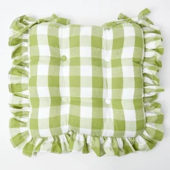Mrs. Alice Green Gingham Ruffle Seat Pad Cushions (Set Of 4)