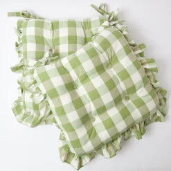 Mrs. Alice Green Gingham Ruffle Seat Pad Cushions (Set Of 4)