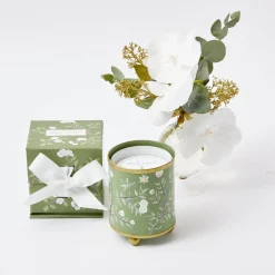 Sale Mrs. Alice Hand Painted Olive Floral Tole Candle Pot