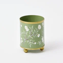 Clearance Mrs. Alice Hand Painted Olive Floral Tole Candle Pot