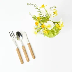 Clearance Mrs. Alice Light Brown Rattan Effect Childrens Cutlery (3 Piece)