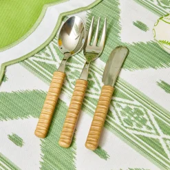 Clearance Mrs. Alice Light Brown Rattan Effect Childrens Cutlery (3 Piece)