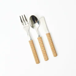 Clearance Mrs. Alice Light Brown Rattan Effect Childrens Cutlery (3 Piece)
