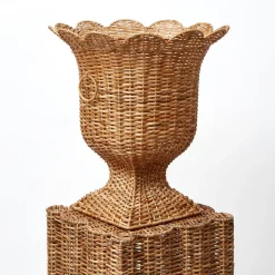 Clearance Mrs. Alice Liliana Scalloped Rattan Pedestal And Urn