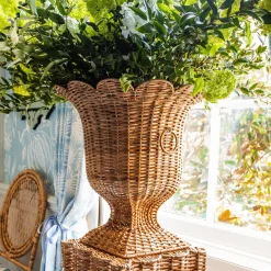 Clearance Mrs. Alice Liliana Scalloped Rattan Pedestal And Urn