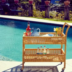 Outlet Mrs. Alice Lorenzo Rattan Bar Cart