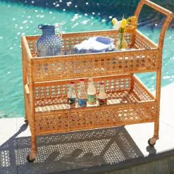 Outlet Mrs. Alice Lorenzo Rattan Bar Cart