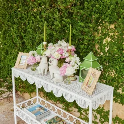 Online Mrs. Alice Madeleine White Rattan Scalloped Console Table