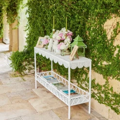 Online Mrs. Alice Madeleine White Rattan Scalloped Console Table
