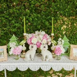 Mrs. Alice Madeleine White Rattan Scalloped Console Table