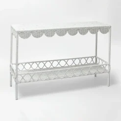 Mrs. Alice Madeleine White Rattan Scalloped Console Table