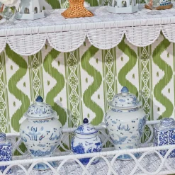 Mrs. Alice Madeleine White Rattan Scalloped Console Table