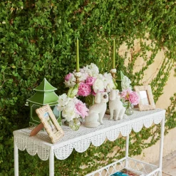Mrs. Alice Madeleine White Rattan Scalloped Console Table