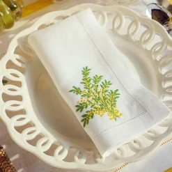 Clearance Mrs. Alice Mimosa White Linen Placemats & Napkins (Set Of 4)