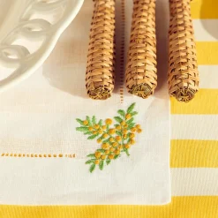 Clearance Mrs. Alice Mimosa White Linen Placemats & Napkins (Set Of 4)
