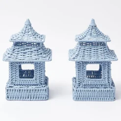 Outlet Mrs. Alice Mini Blue Rattan Pagoda Lanterns (Pair)