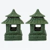 Clearance Mrs. Alice Mini Green Rattan Pagoda Lantern (Pair)