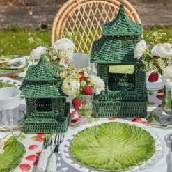 Clearance Mrs. Alice Mini Green Rattan Pagoda Lantern (Pair)