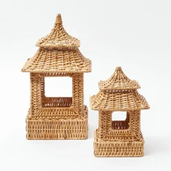 Clearance Mrs. Alice Mini Natural Rattan Pagoda Lanterns (Pair)