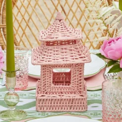 Online Mrs. Alice Mini Pink Rattan Pagoda Lanterns (Pair)