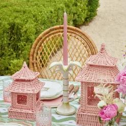 Clearance Mrs. Alice Mini Pink Rattan Pagoda Lanterns (Pair)