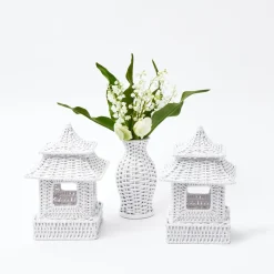 Outlet Mrs. Alice Mini White Rattan Pagoda Lanterns (Pair)