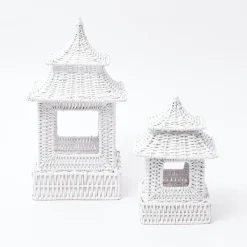 Outlet Mrs. Alice Mini White Rattan Pagoda Lanterns (Pair)