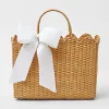 Hot Mrs. Alice Rattan Tote Bag (White Bow)