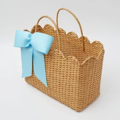 Best Mrs. Alice Rattan Tote Bag (Blue Bow)