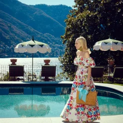 Best Mrs. Alice Rattan Tote Bag (Blue Bow)