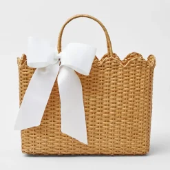 Sale Mrs. Alice Rattan Tote Bag (White Bow)