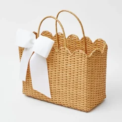 Sale Mrs. Alice Rattan Tote Bag (White Bow)