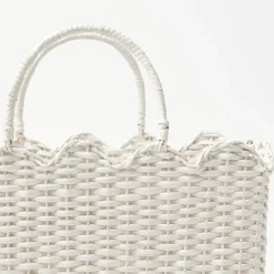 Sale Mrs. Alice White Rattan Tote Bag (White Bow)