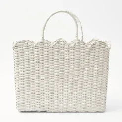 Sale Mrs. Alice White Rattan Tote Bag (White Bow)