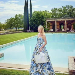 New Mrs. Alice White Rattan Tote Bag (Blue Bow)