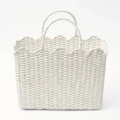New Mrs. Alice White Rattan Tote Bag (Blue Bow)