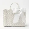 Outlet Mrs. Alice White Rattan Tote Bag (White Bow)