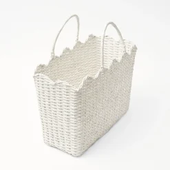 Outlet Mrs. Alice White Rattan Tote Bag (White Bow)