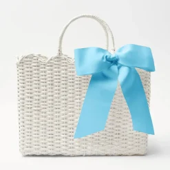 Sale Mrs. Alice White Rattan Tote Bag (Blue Bow)